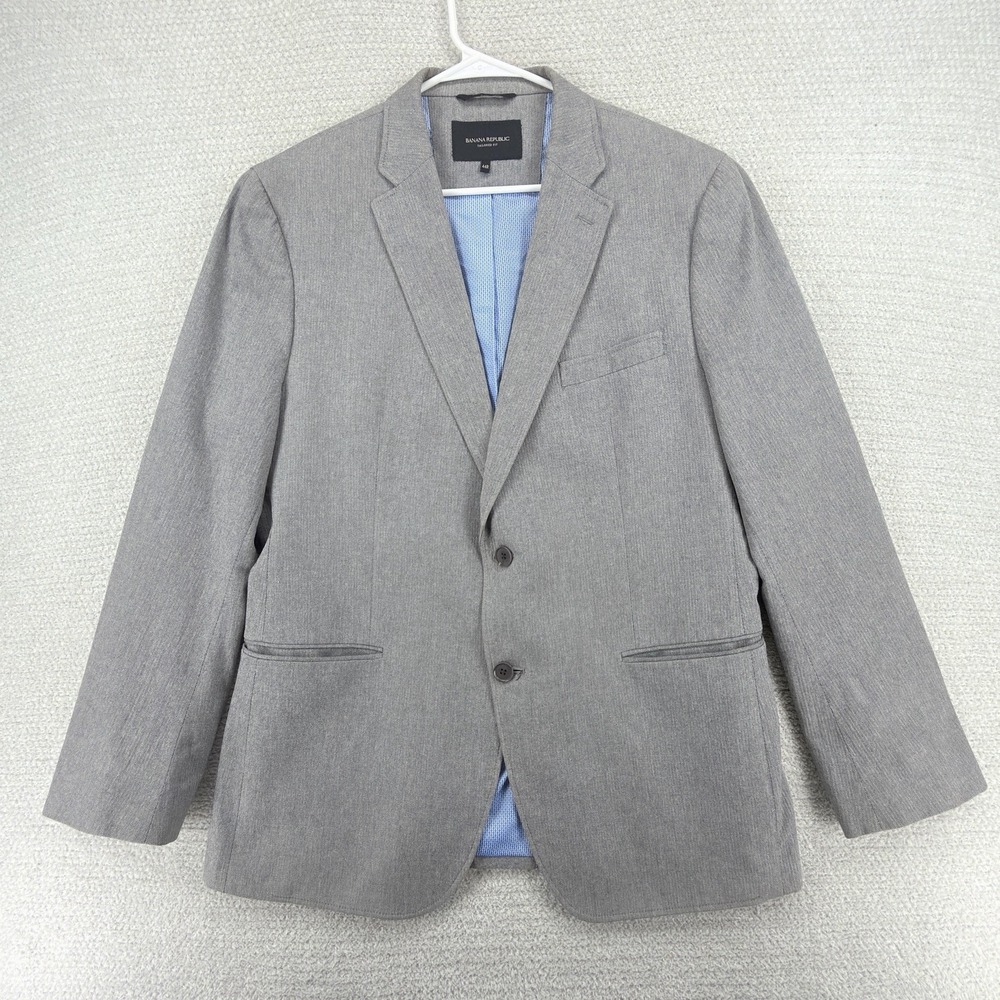Banana Republic Blazer Mens 44R Gray Herringbone Emmetex Italy Tailored Fit